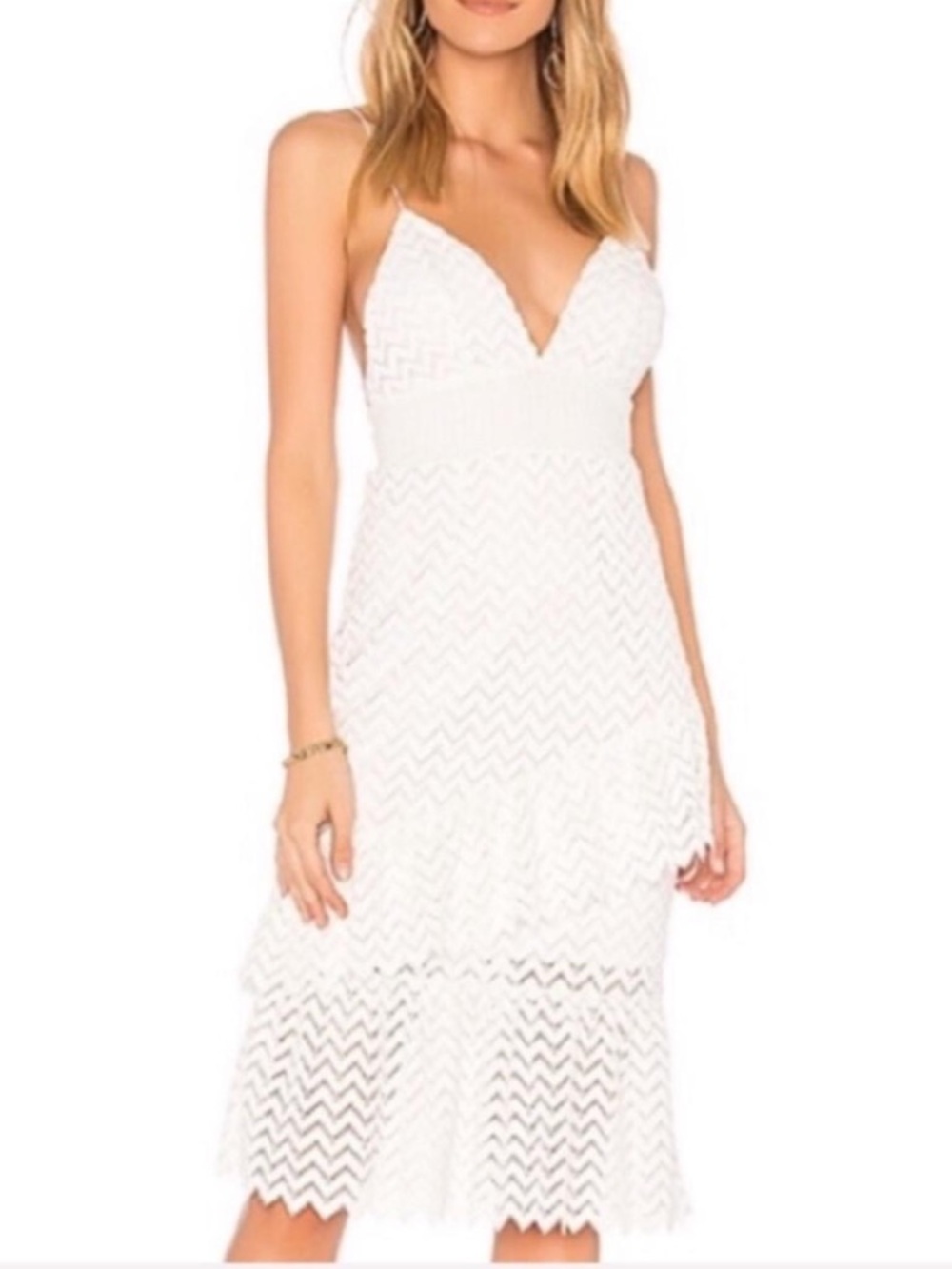 SAYLOR Enida White Crochet Midi Dress - Small